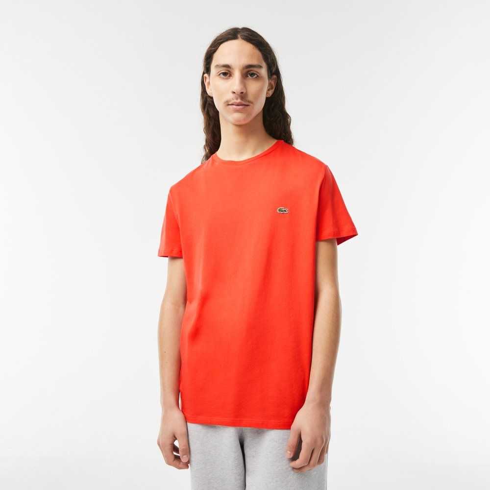 Orange Lacoste Crew Neck Pima Cotton Jersey T-Shirt | XOAZDM-783