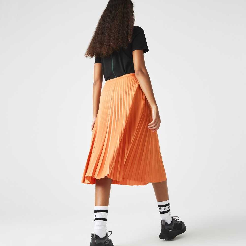 Orange Lacoste Elasticized Waist Flowing Pleated Skirt | FSRLYE-862