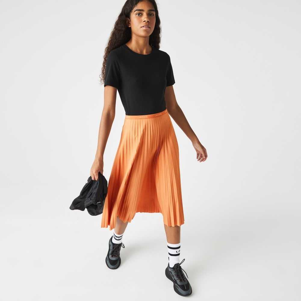 Orange Lacoste Elasticized Waist Flowing Pleated Skirt | FSRLYE-862