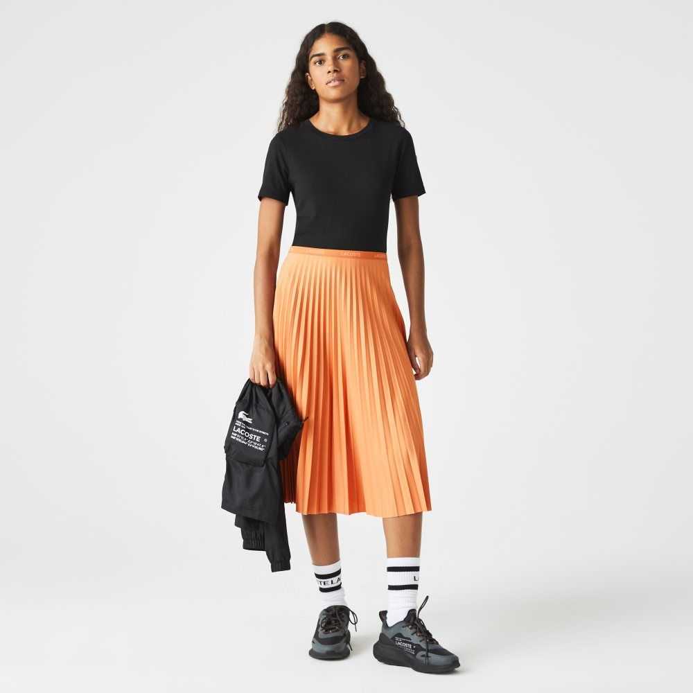 Orange Lacoste Elasticized Waist Flowing Pleated Skirt | FSRLYE-862