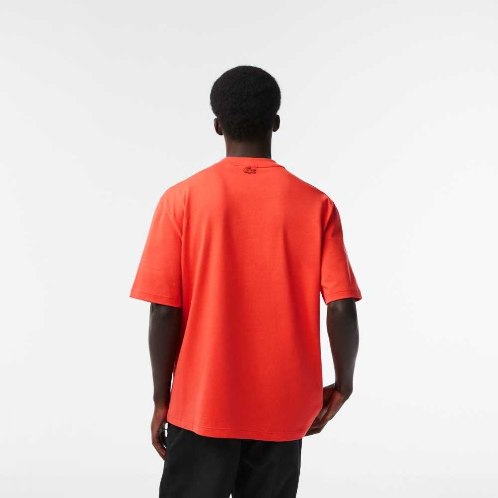 Orange Lacoste Loose Fit Cotton Jersey Print T-Shirt | SBOCGV-150