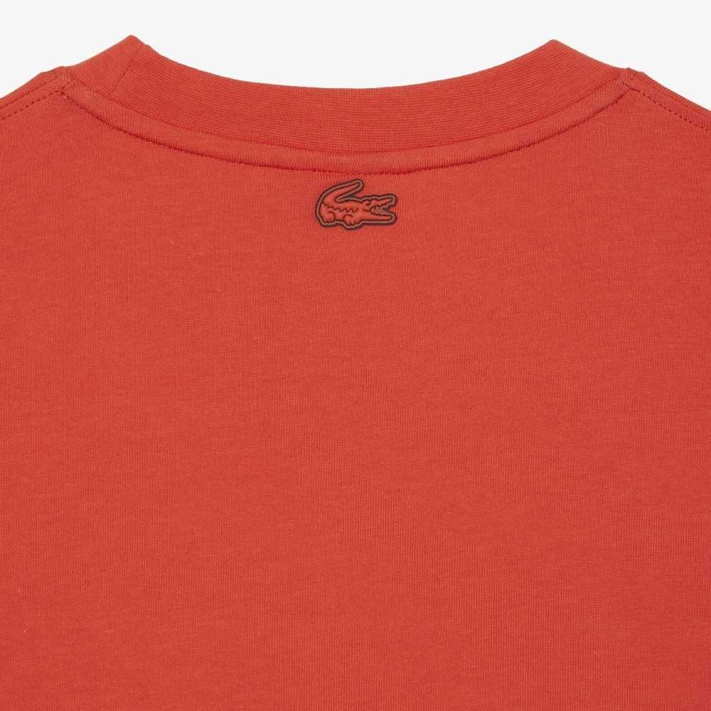 Orange Lacoste Loose Fit Cotton Jersey Print T-Shirt | SBOCGV-150