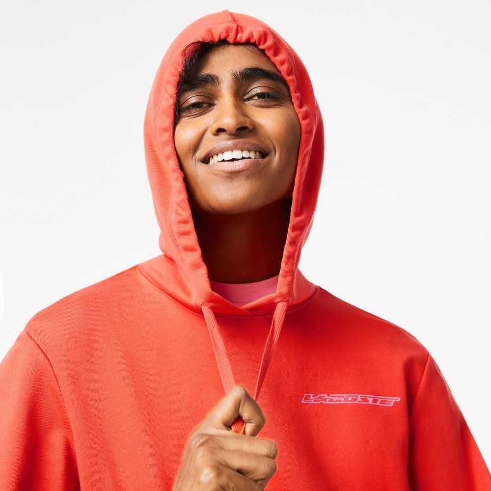 Orange Lacoste Loose Fit Hoodie with Contrast Branding | OXHTGQ-164