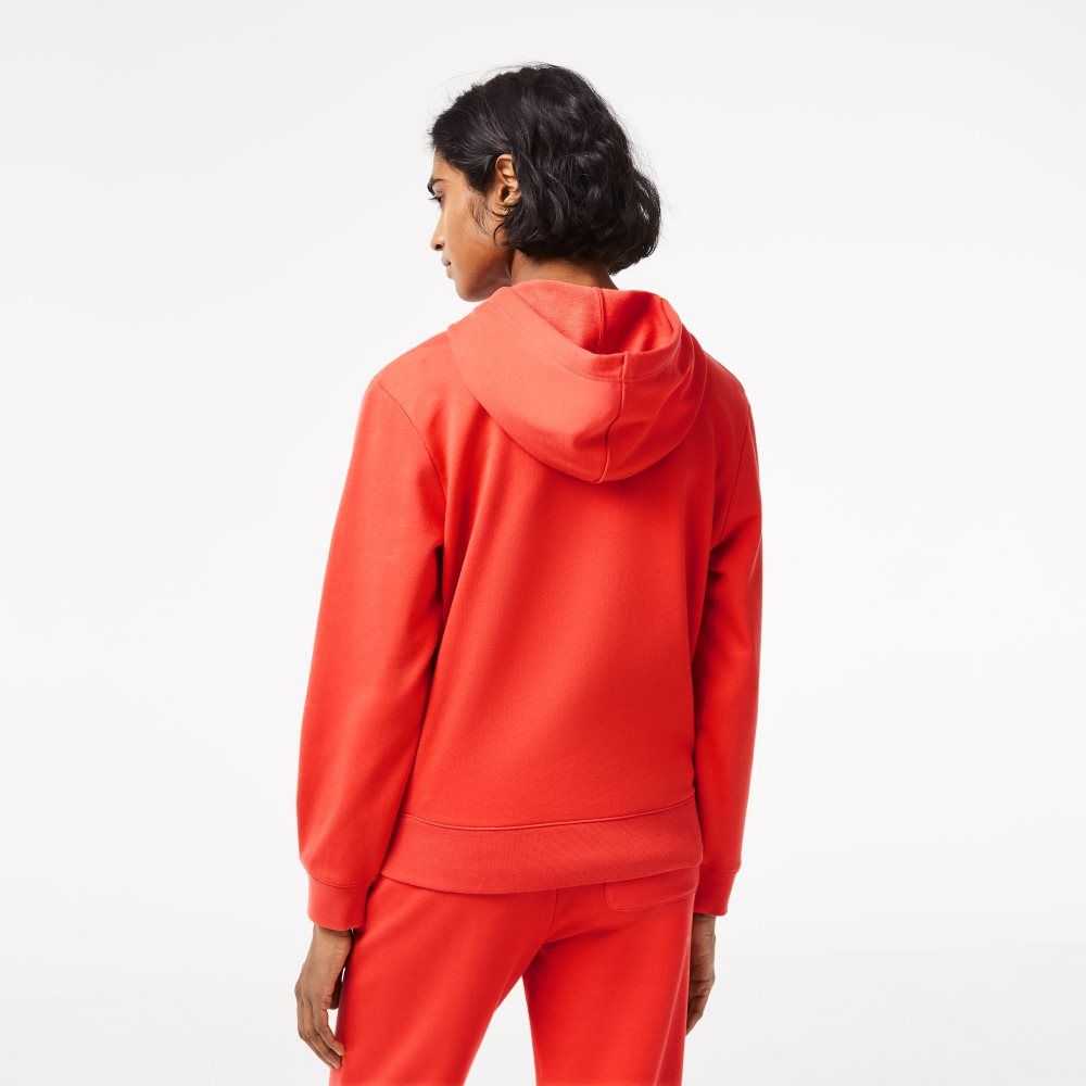 Orange Lacoste Loose Fit Hoodie with Contrast Branding | OXHTGQ-164