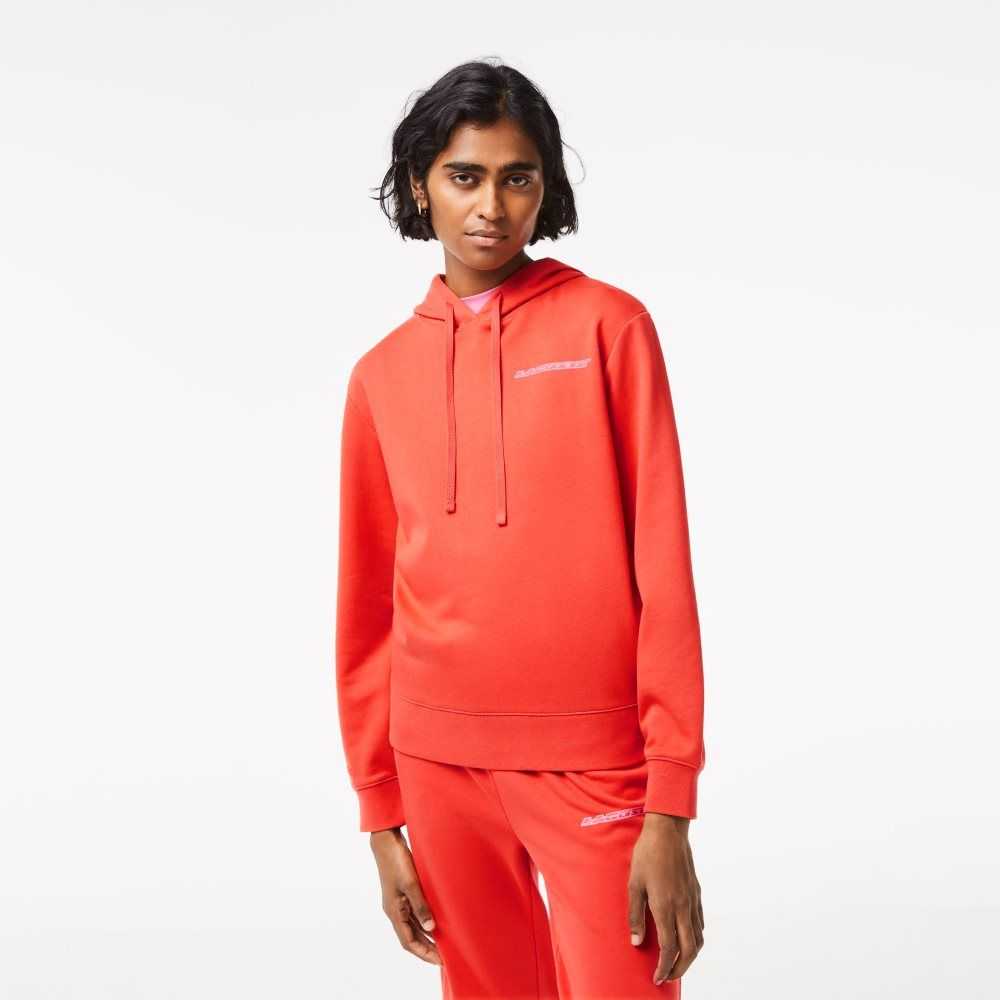 Orange Lacoste Loose Fit Hoodie with Contrast Branding | OXHTGQ-164