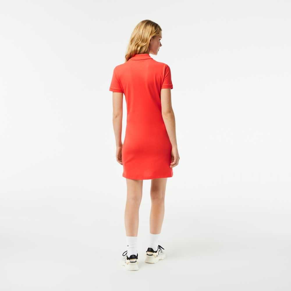 Orange Lacoste Stretch Cotton Pique Polo Dress | JVQWCD-573