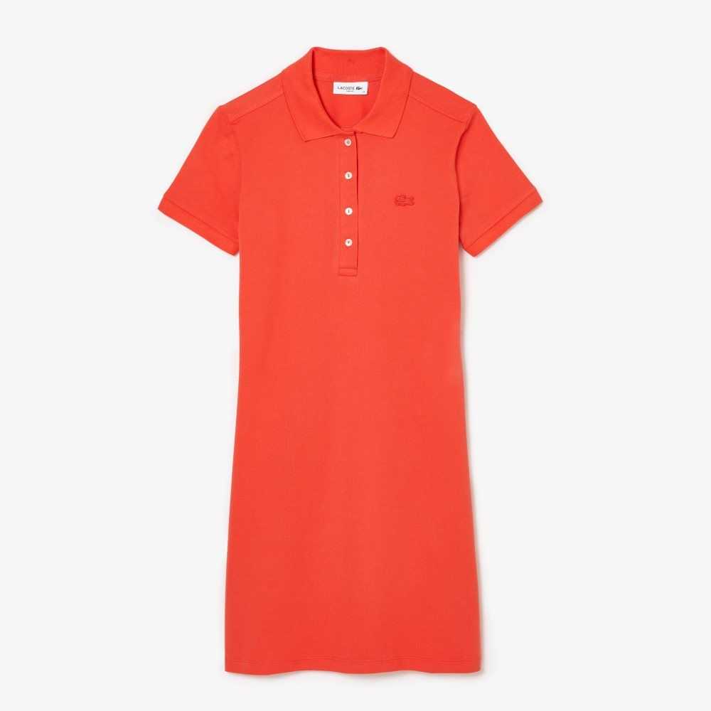 Orange Lacoste Stretch Cotton Pique Polo Dress | JVQWCD-573