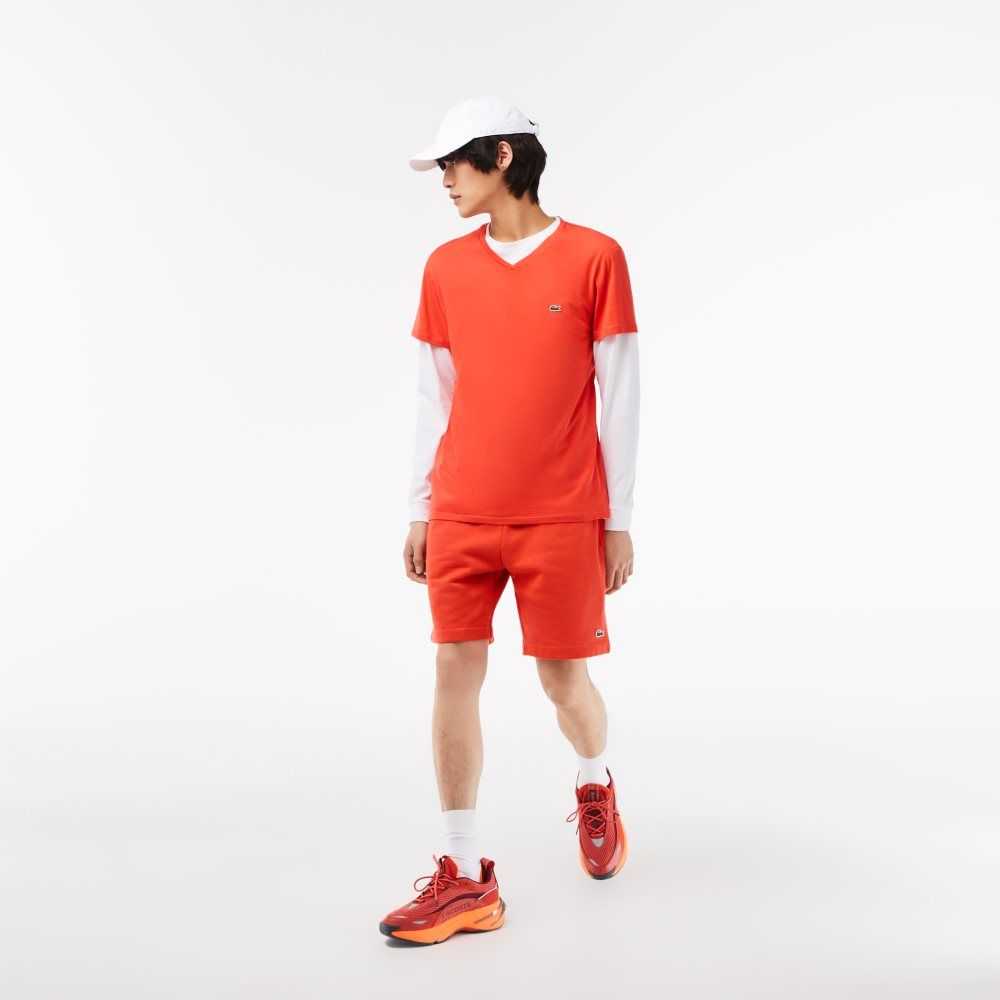 Orange Lacoste V-Neck Pima Cotton Jersey T-Shirt | KSUYGW-803