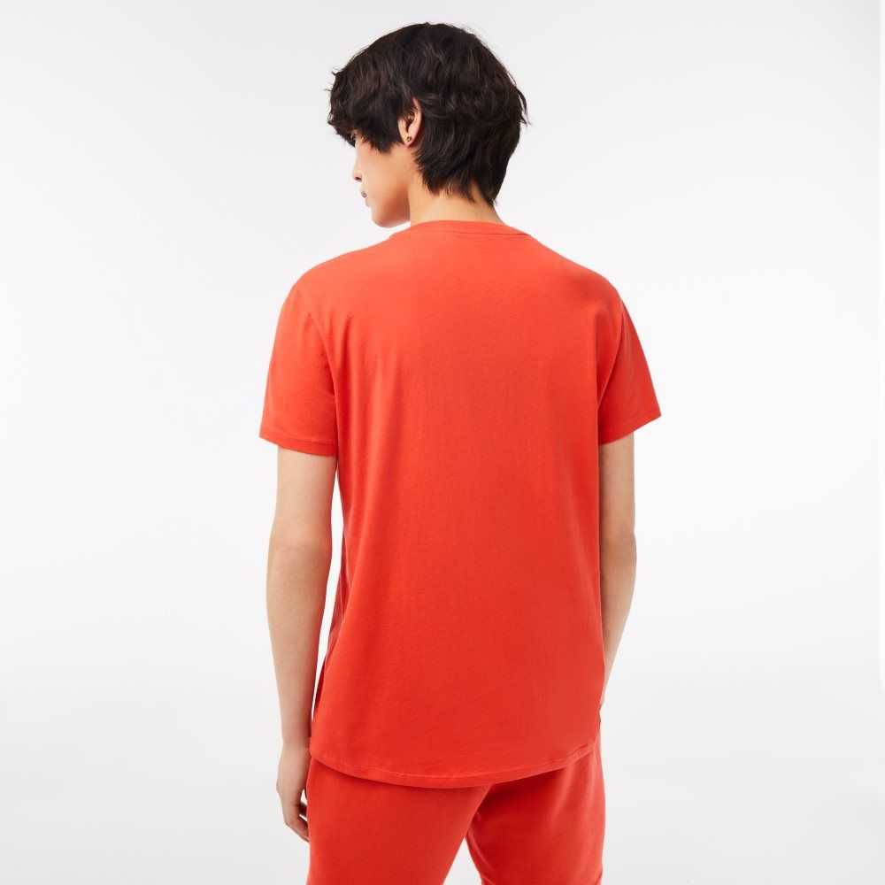 Orange Lacoste V-Neck Pima Cotton Jersey T-Shirt | KSUYGW-803