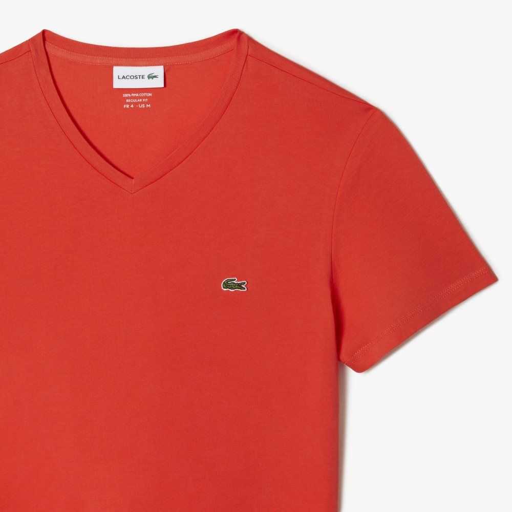 Orange Lacoste V-Neck Pima Cotton Jersey T-Shirt | KSUYGW-803