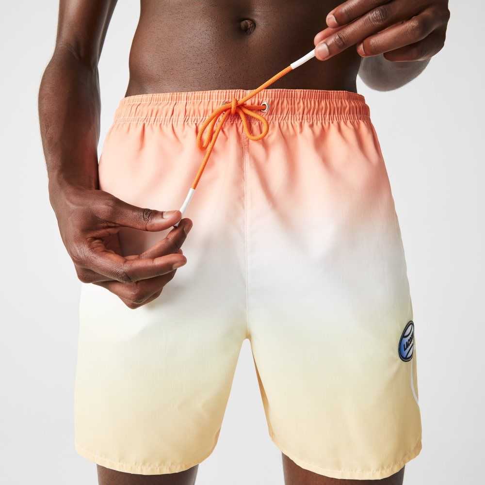 Orange / White / Yellow Lacoste LIVE Gradated Print Swimming Trunks | BQNIPR-530