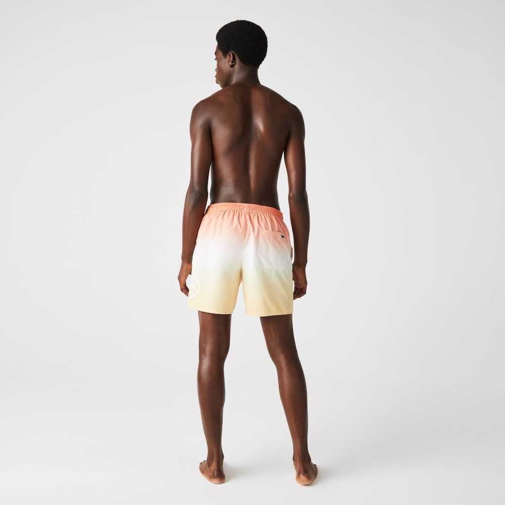 Orange / White / Yellow Lacoste LIVE Gradated Print Swimming Trunks | BQNIPR-530