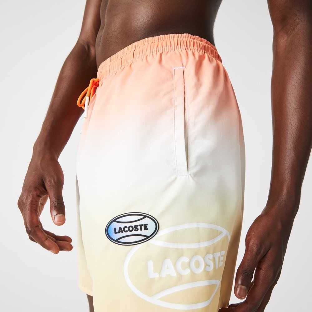 Orange / White / Yellow Lacoste LIVE Gradated Print Swimming Trunks | BQNIPR-530