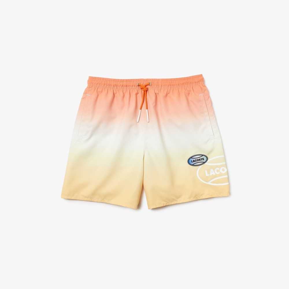 Orange / White / Yellow Lacoste LIVE Gradated Print Swimming Trunks | BQNIPR-530