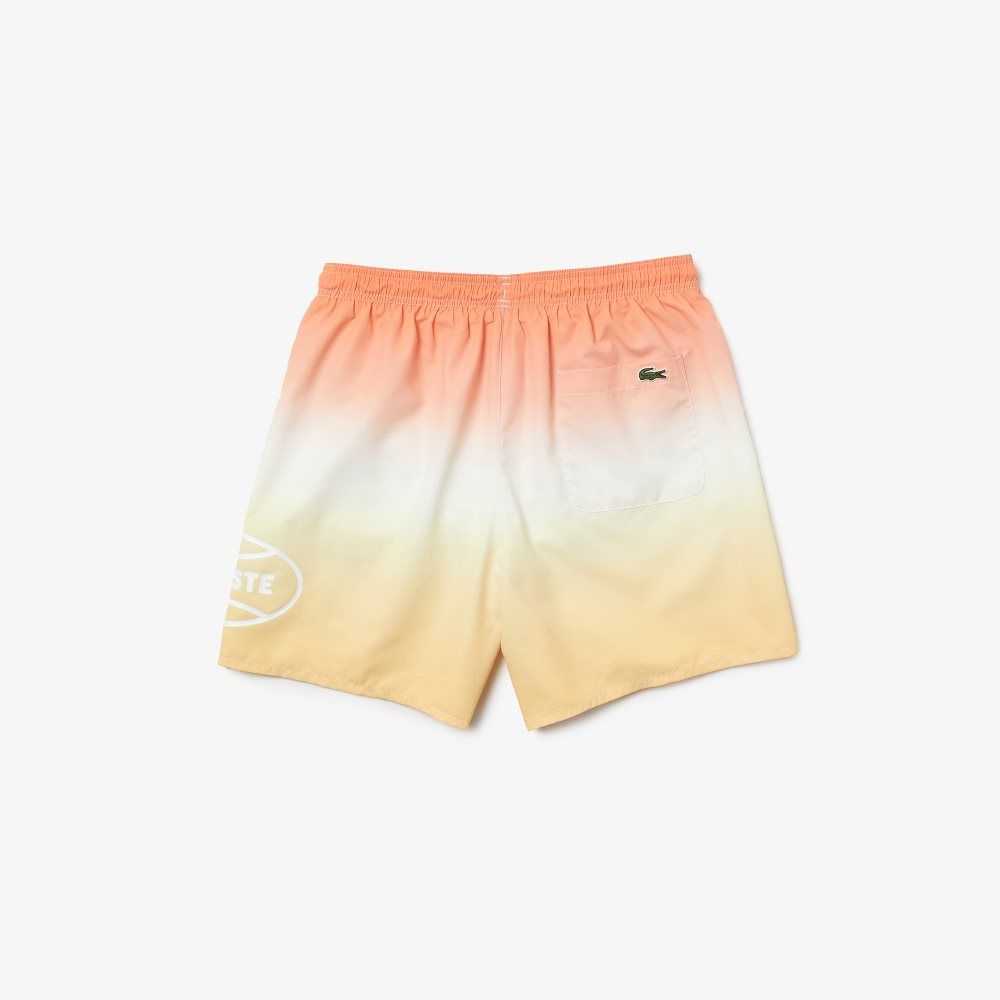 Orange / White / Yellow Lacoste LIVE Gradated Print Swimming Trunks | BQNIPR-530