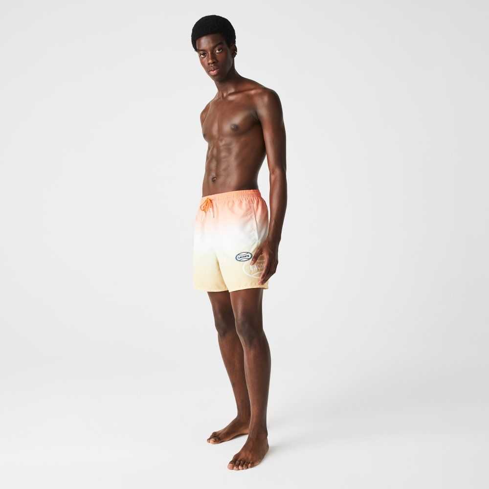 Orange / White / Yellow Lacoste LIVE Gradated Print Swimming Trunks | BQNIPR-530