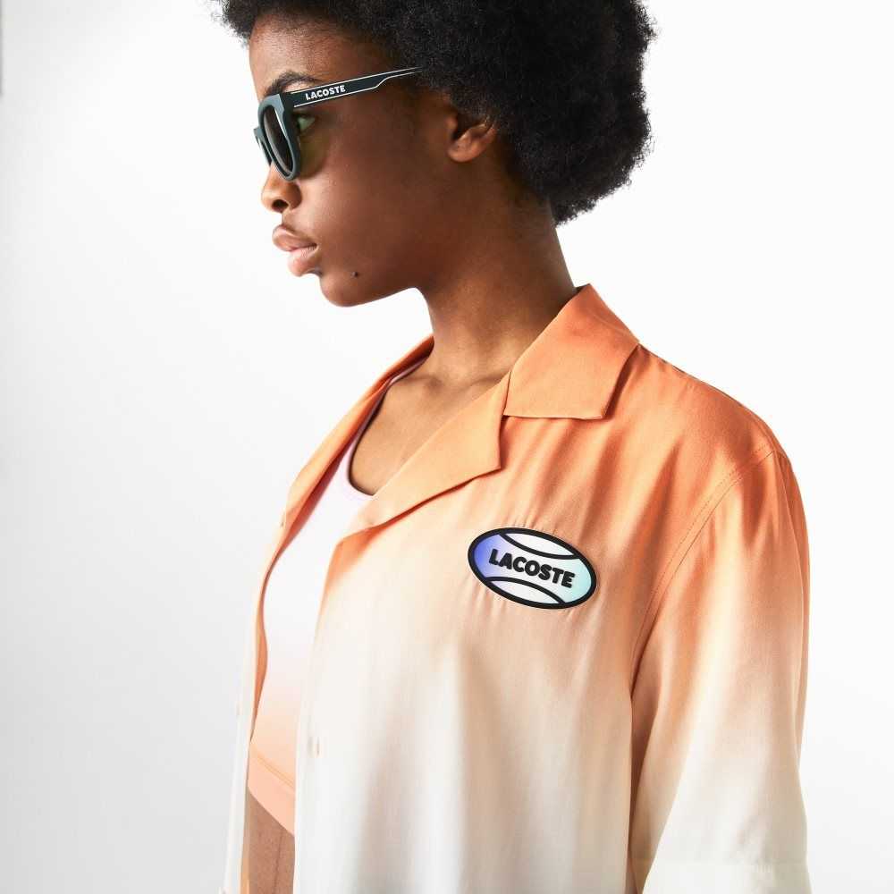 Orange / White / Yellow Lacoste LIVE Relaxed Fit Gradated Print Shirt | MZKQHA-704