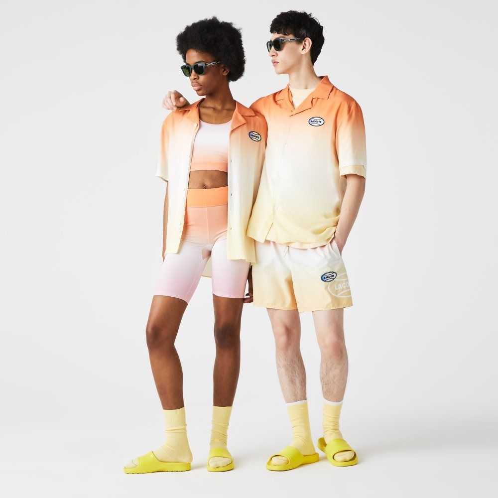 Orange / White / Yellow Lacoste LIVE Relaxed Fit Gradated Print Shirt | MZKQHA-704