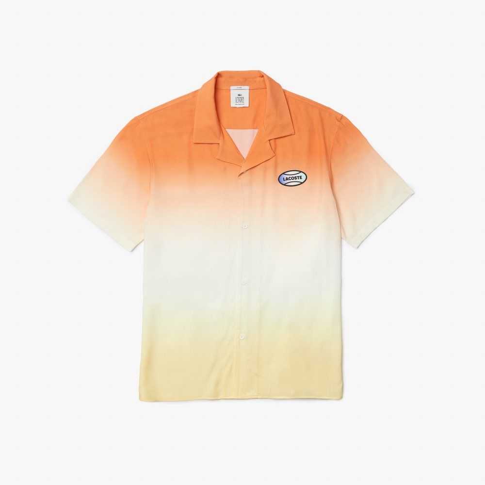 Orange / White / Yellow Lacoste LIVE Relaxed Fit Gradated Print Shirt | MZKQHA-704