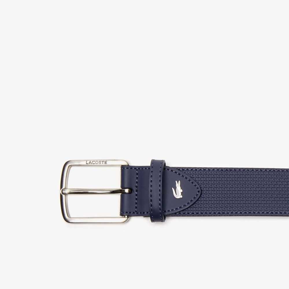 Peacoat Lacoste Engraved Buckle Texturised Leather Belt | KJWYPQ-217