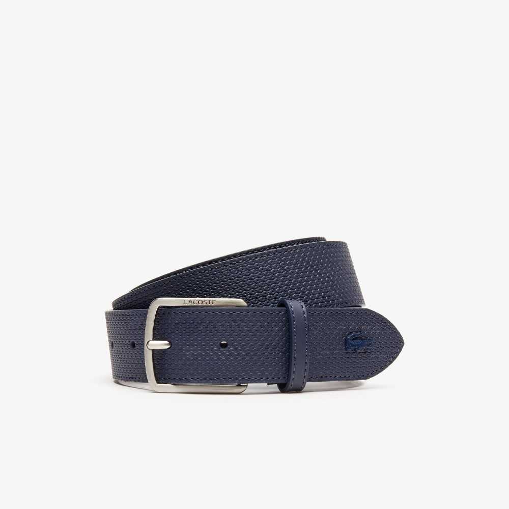 Peacoat Lacoste Engraved Buckle Texturised Leather Belt | UNFKDP-980