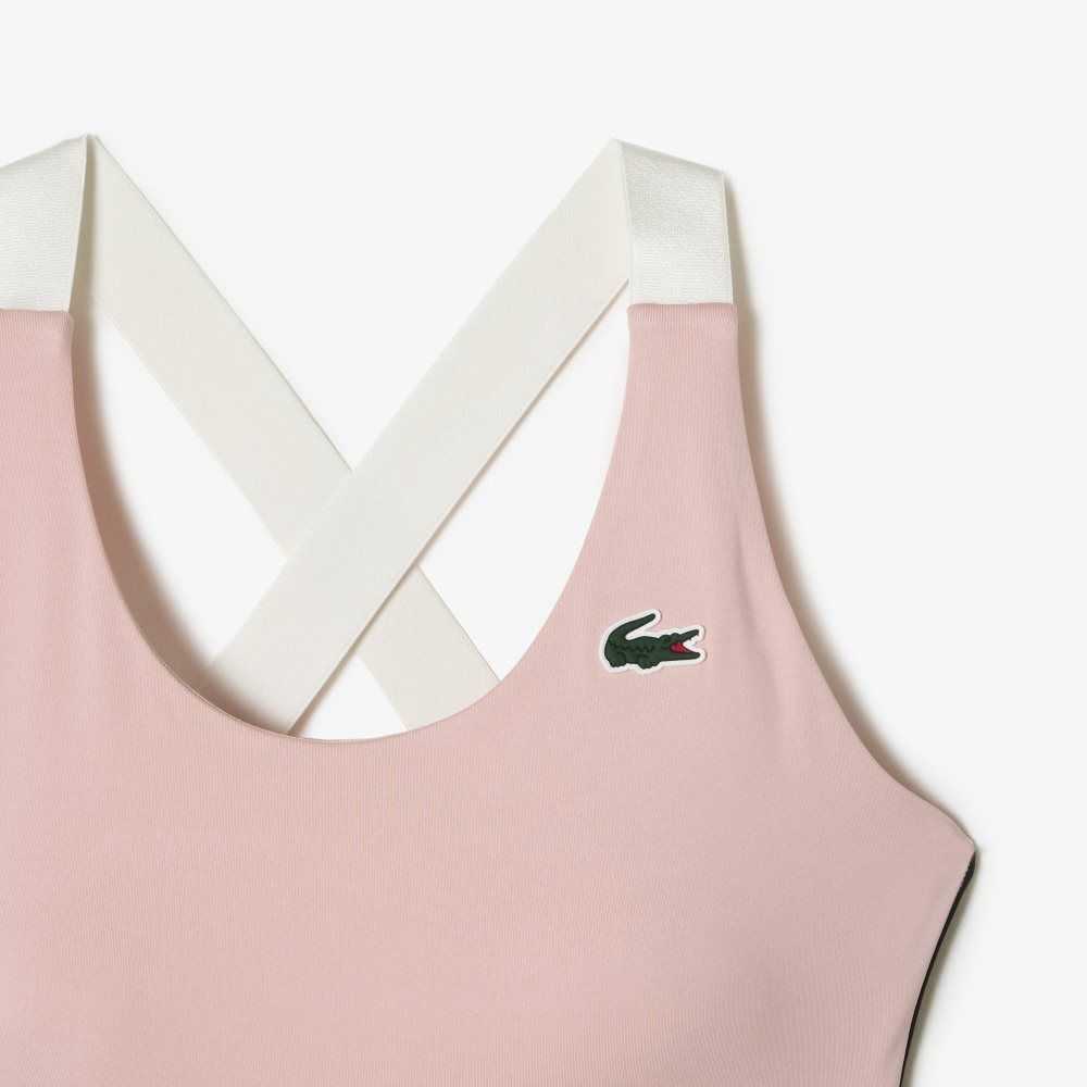 Pink / Black / White Lacoste SPORT Cross Strap Sports Bra | CGFBYX-057