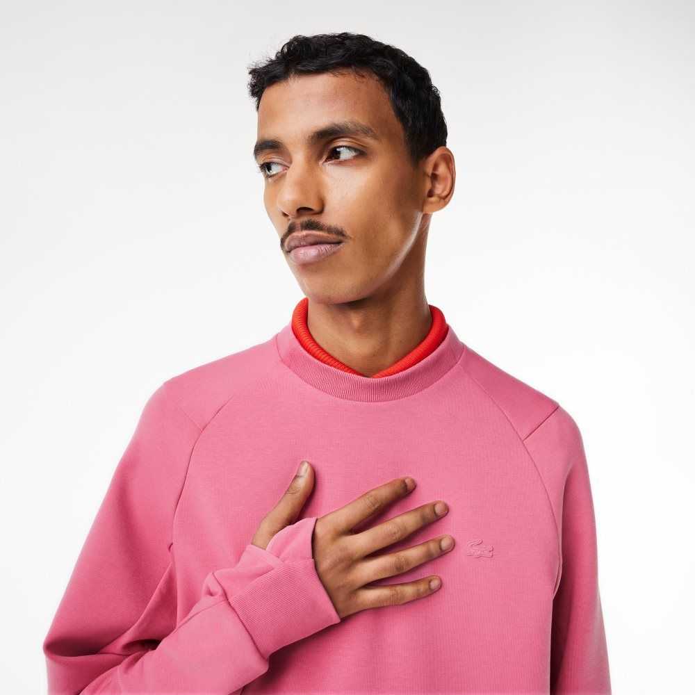 Pink Lacoste Crew Neck Kangaroo Pocket Cotton Blend Sweatshirt | PQSGUE-624