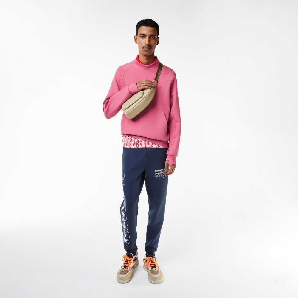 Pink Lacoste Crew Neck Kangaroo Pocket Cotton Blend Sweatshirt | PQSGUE-624