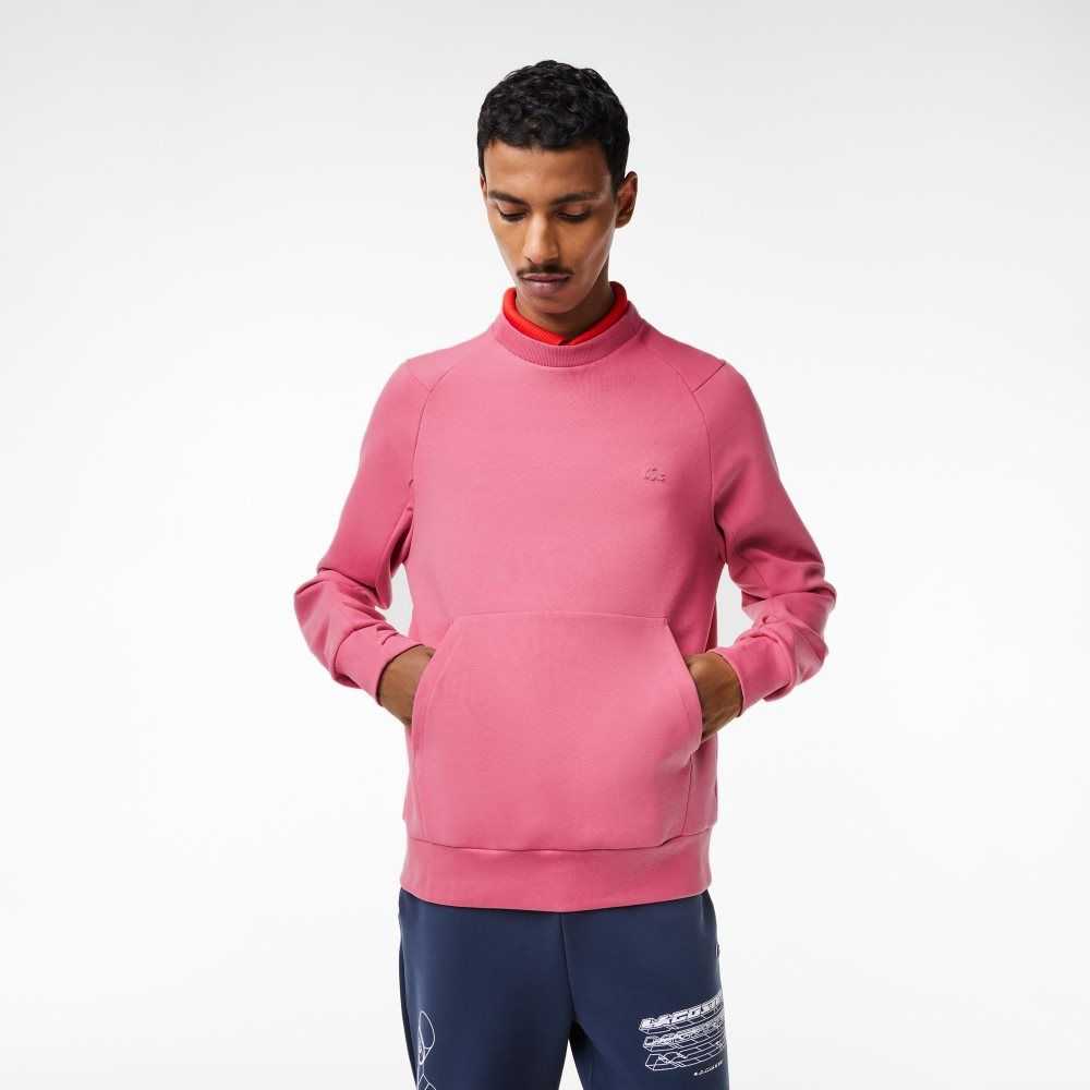 Pink Lacoste Crew Neck Kangaroo Pocket Cotton Blend Sweatshirt | PQSGUE-624