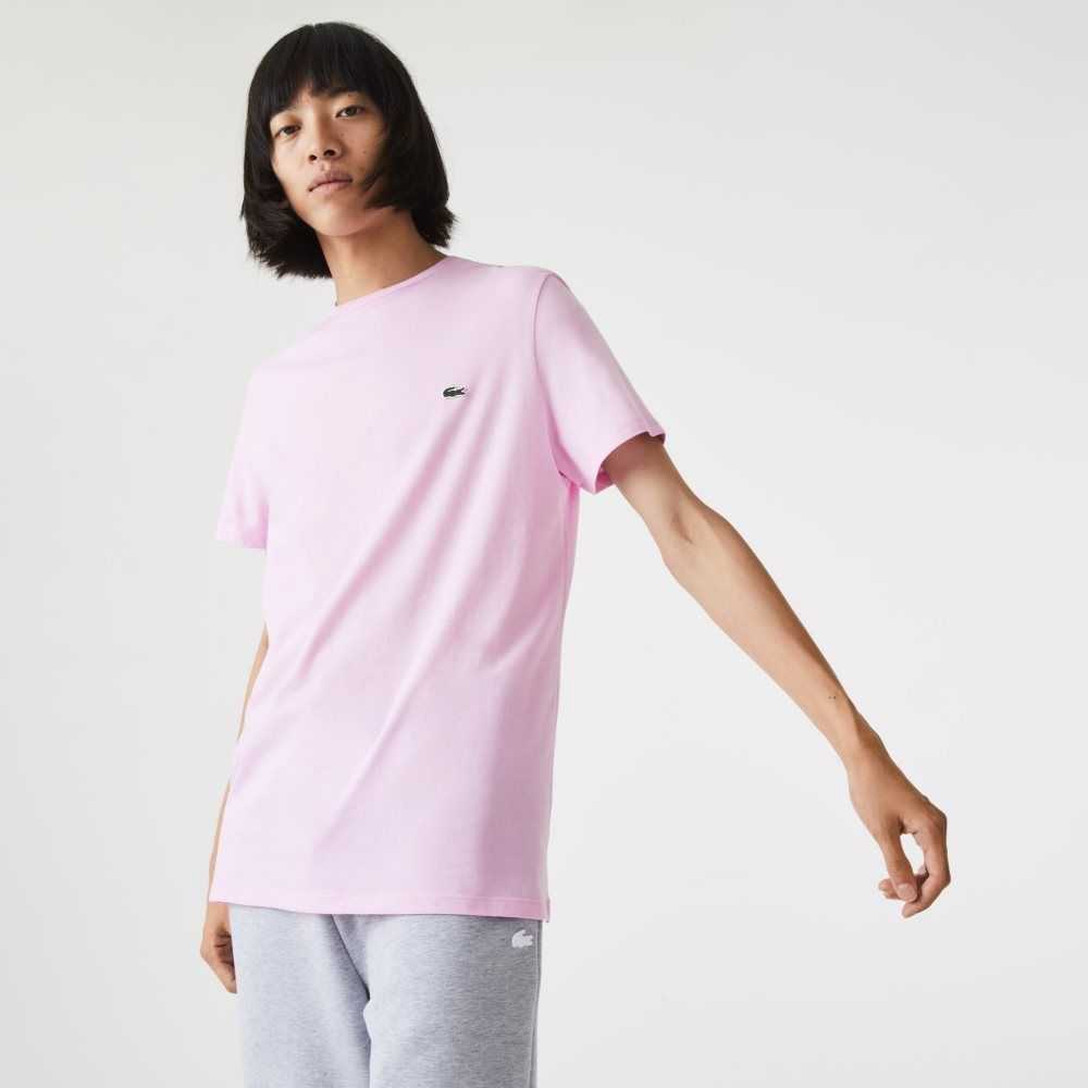 Pink Lacoste Crew Neck Pima Cotton Jersey T-Shirt | DBXWZU-871