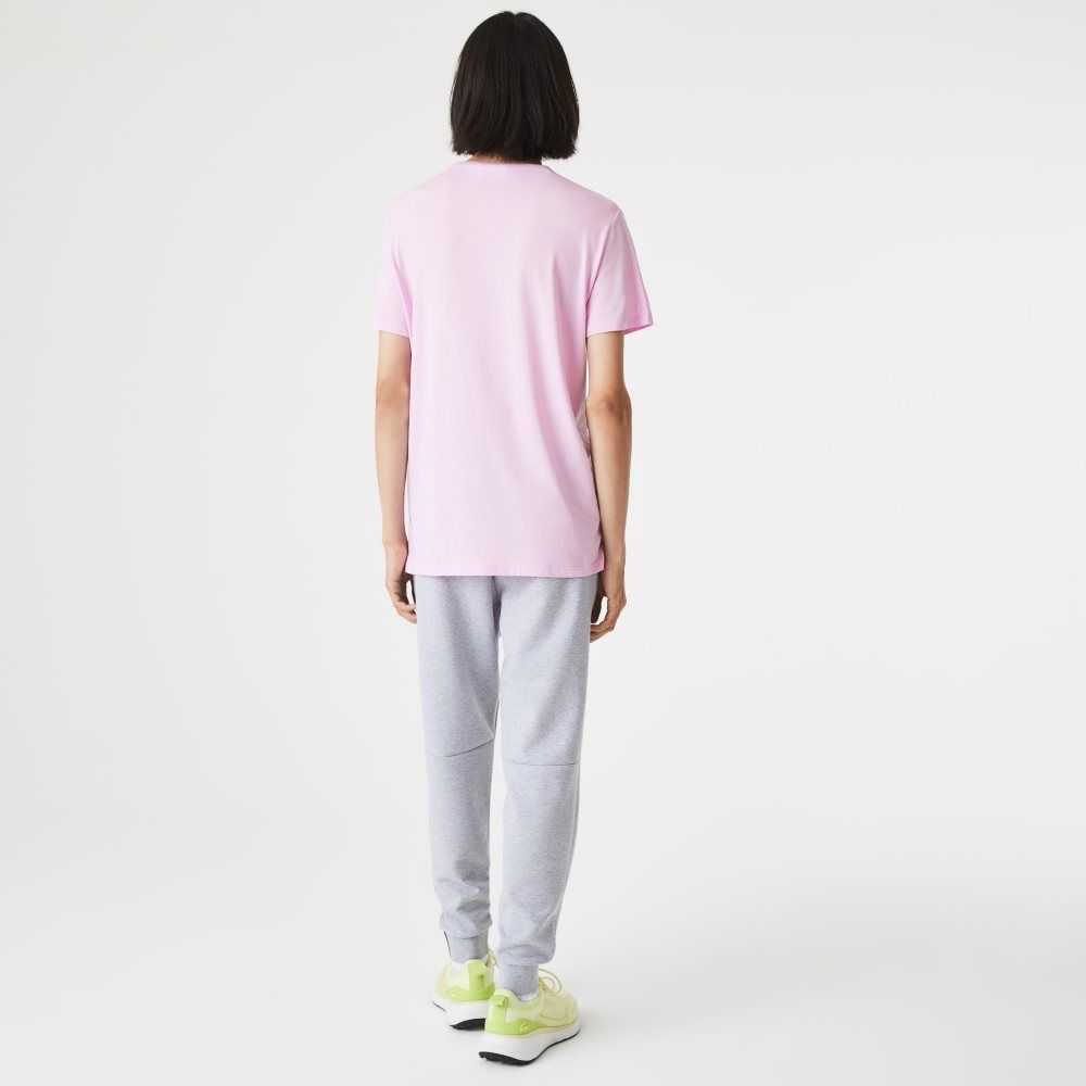 Pink Lacoste Crew Neck Pima Cotton Jersey T-Shirt | DBXWZU-871