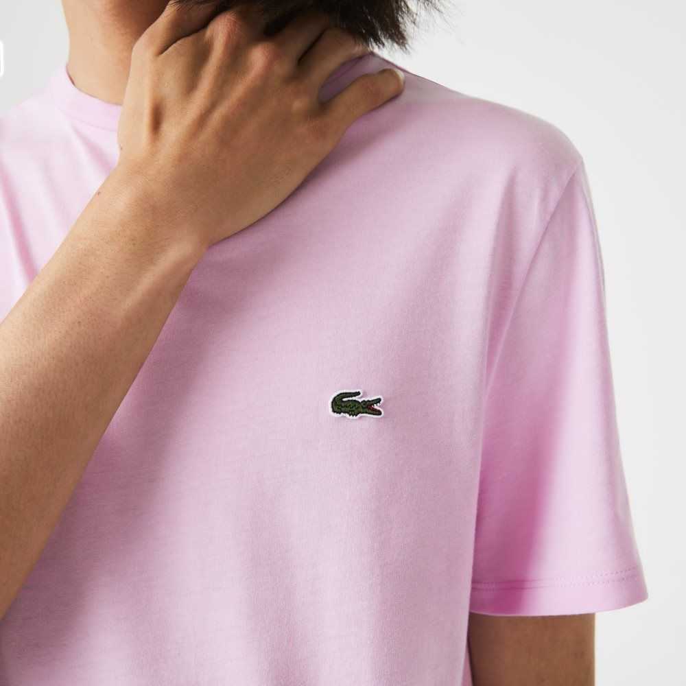 Pink Lacoste Crew Neck Pima Cotton Jersey T-Shirt | DBXWZU-871