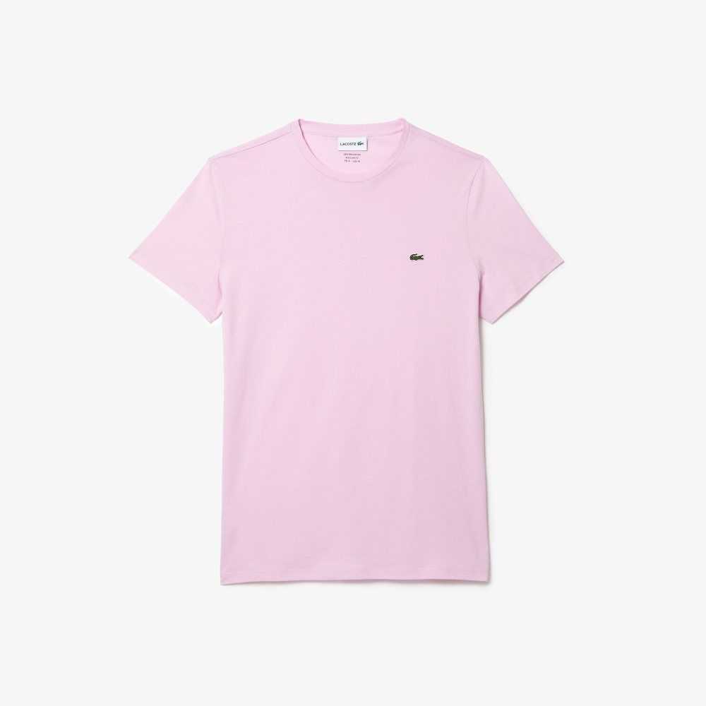 Pink Lacoste Crew Neck Pima Cotton Jersey T-Shirt | DBXWZU-871