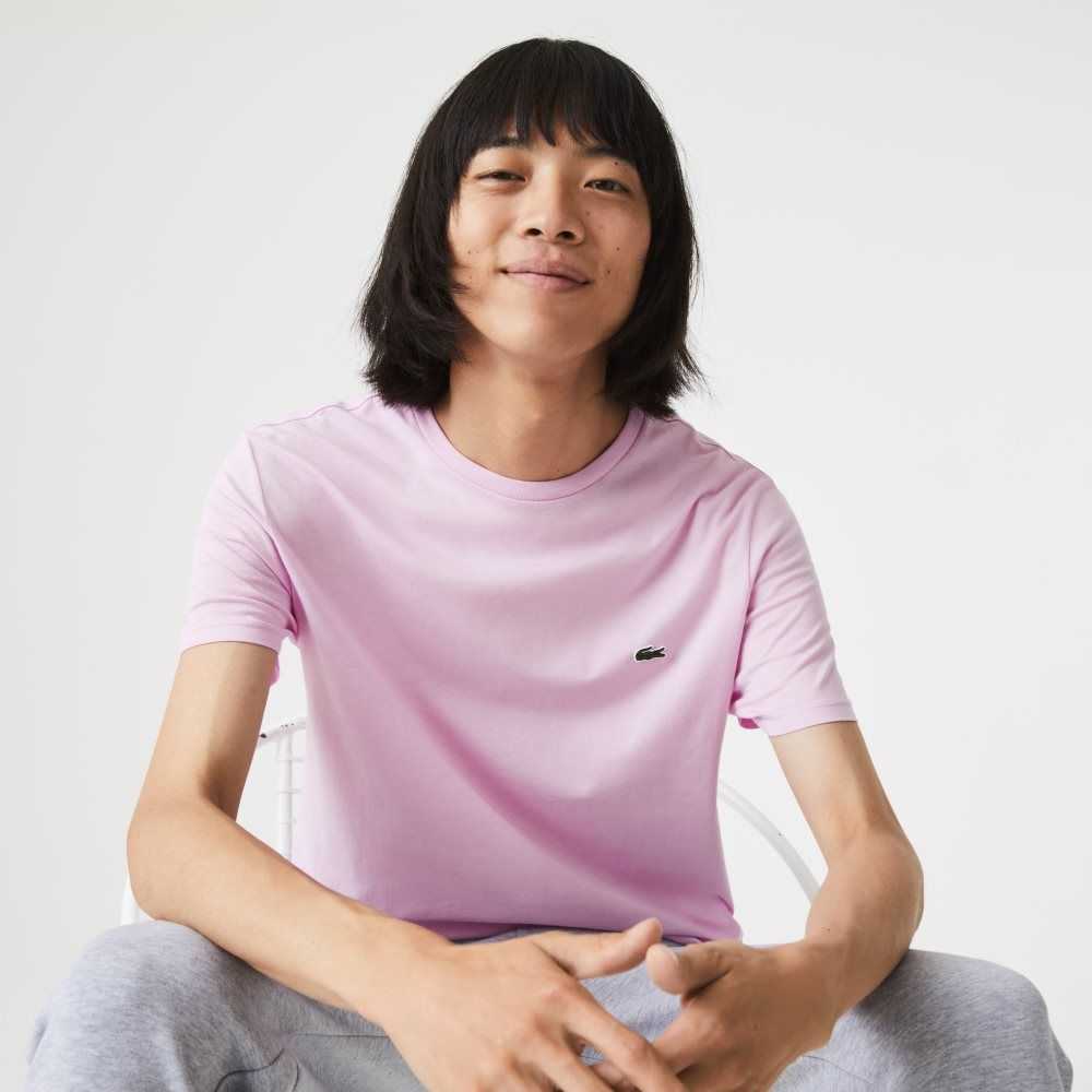 Pink Lacoste Crew Neck Pima Cotton Jersey T-Shirt | DBXWZU-871