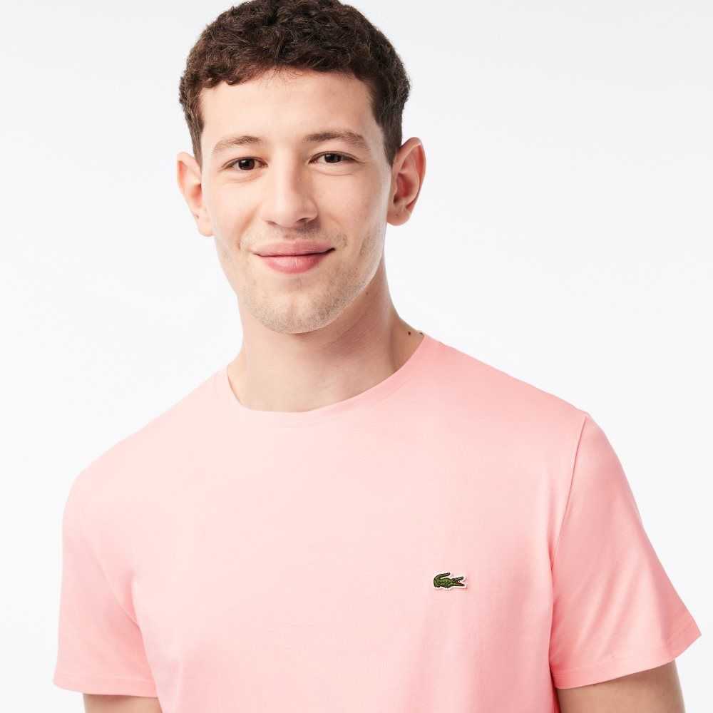 Pink Lacoste Crew Neck Pima Cotton Jersey T-Shirt | HUNEJQ-258