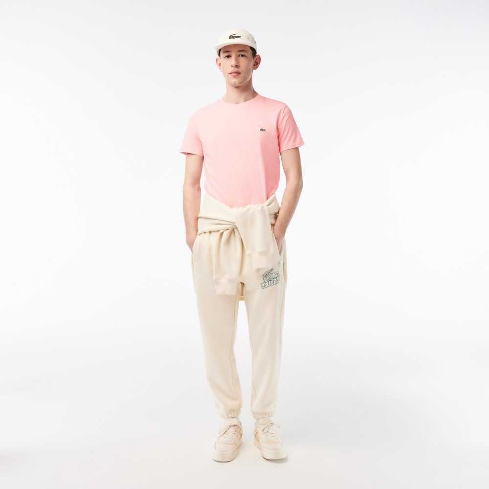 Pink Lacoste Crew Neck Pima Cotton Jersey T-Shirt | HUNEJQ-258