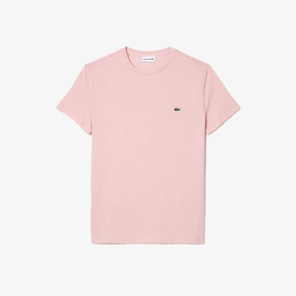 Pink Lacoste Crew Neck Pima Cotton Jersey T-Shirt | HUNEJQ-258