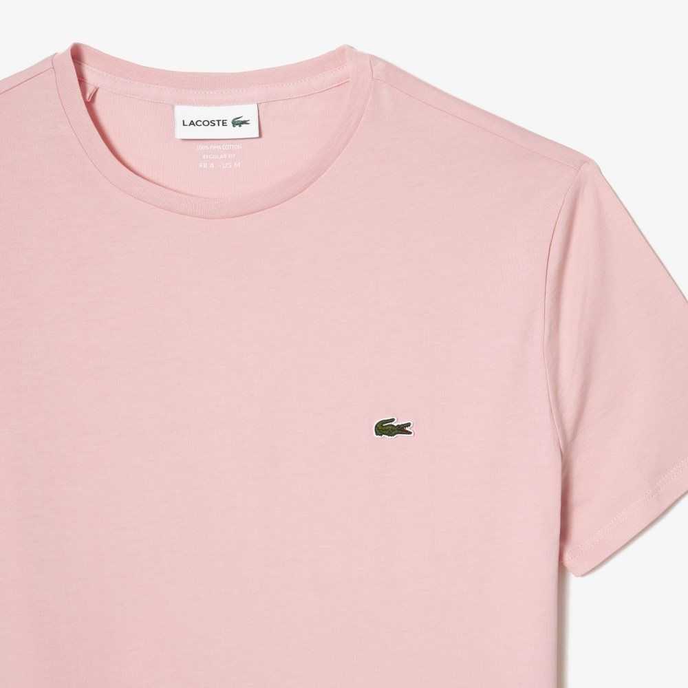 Pink Lacoste Crew Neck Pima Cotton Jersey T-Shirt | HUNEJQ-258