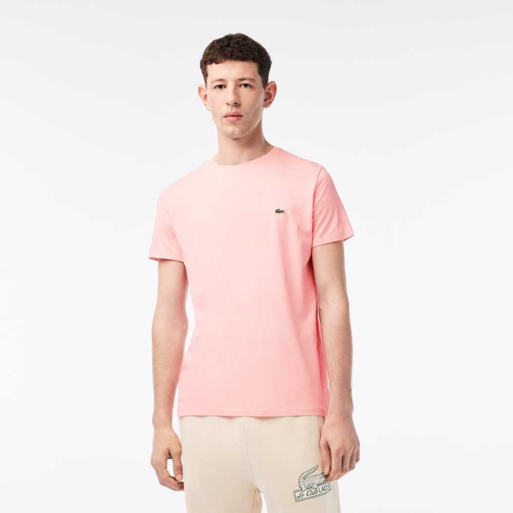 Pink Lacoste Crew Neck Pima Cotton Jersey T-Shirt | HUNEJQ-258