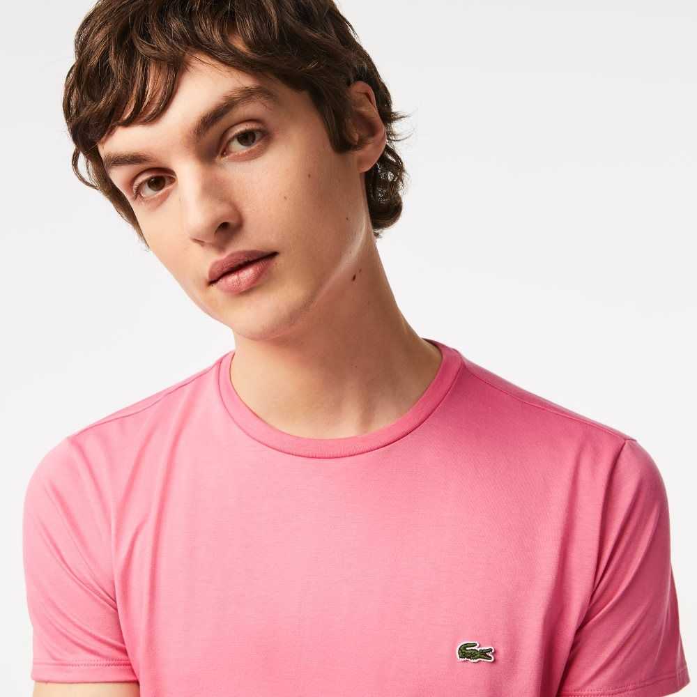 Pink Lacoste Crew Neck Pima Cotton Jersey T-Shirt | KTGXEV-740