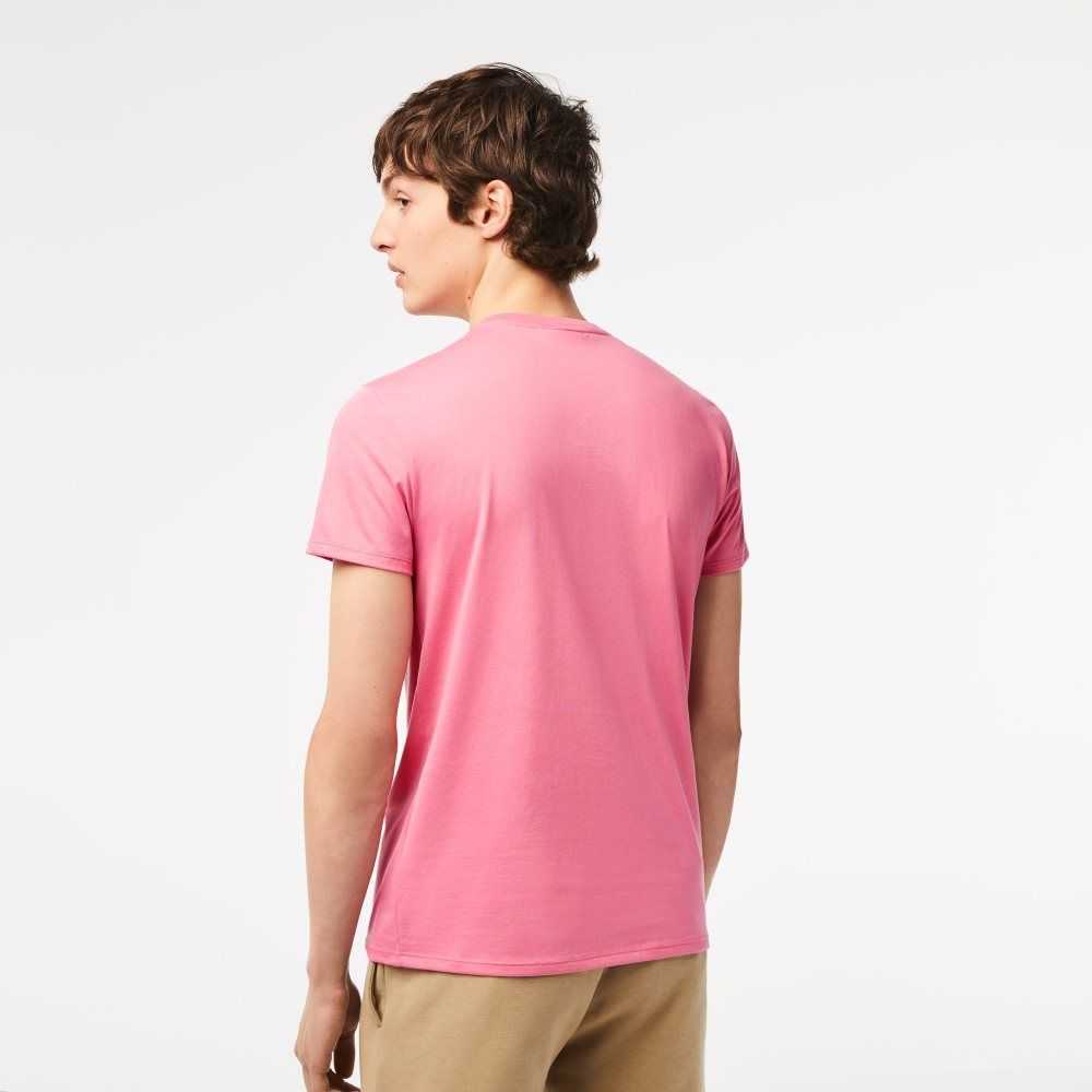 Pink Lacoste Crew Neck Pima Cotton Jersey T-Shirt | KTGXEV-740