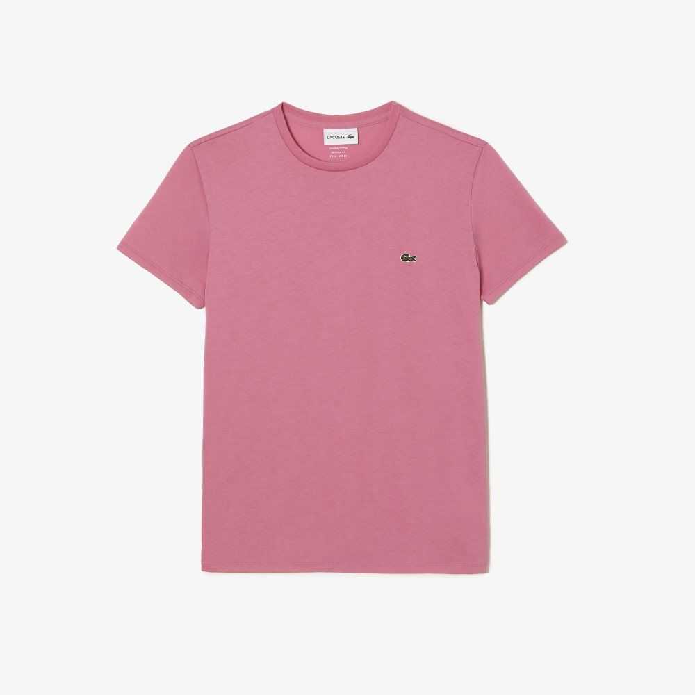 Pink Lacoste Crew Neck Pima Cotton Jersey T-Shirt | KTGXEV-740