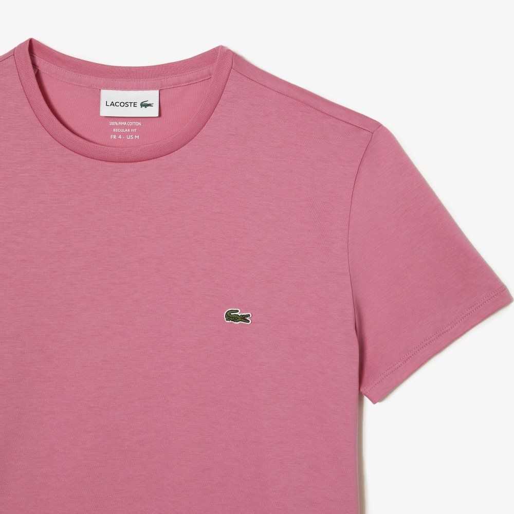 Pink Lacoste Crew Neck Pima Cotton Jersey T-Shirt | KTGXEV-740