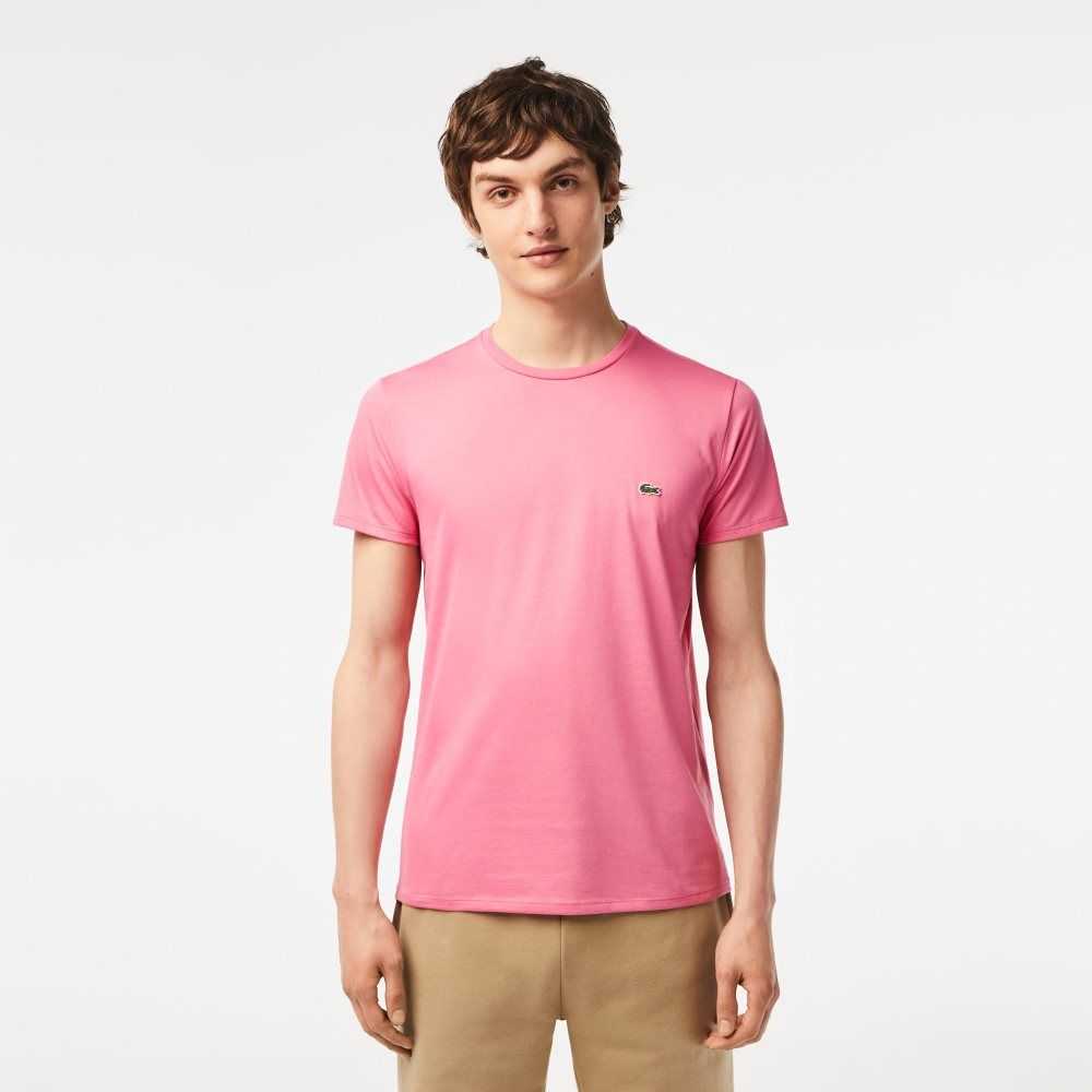 Pink Lacoste Crew Neck Pima Cotton Jersey T-Shirt | KTGXEV-740