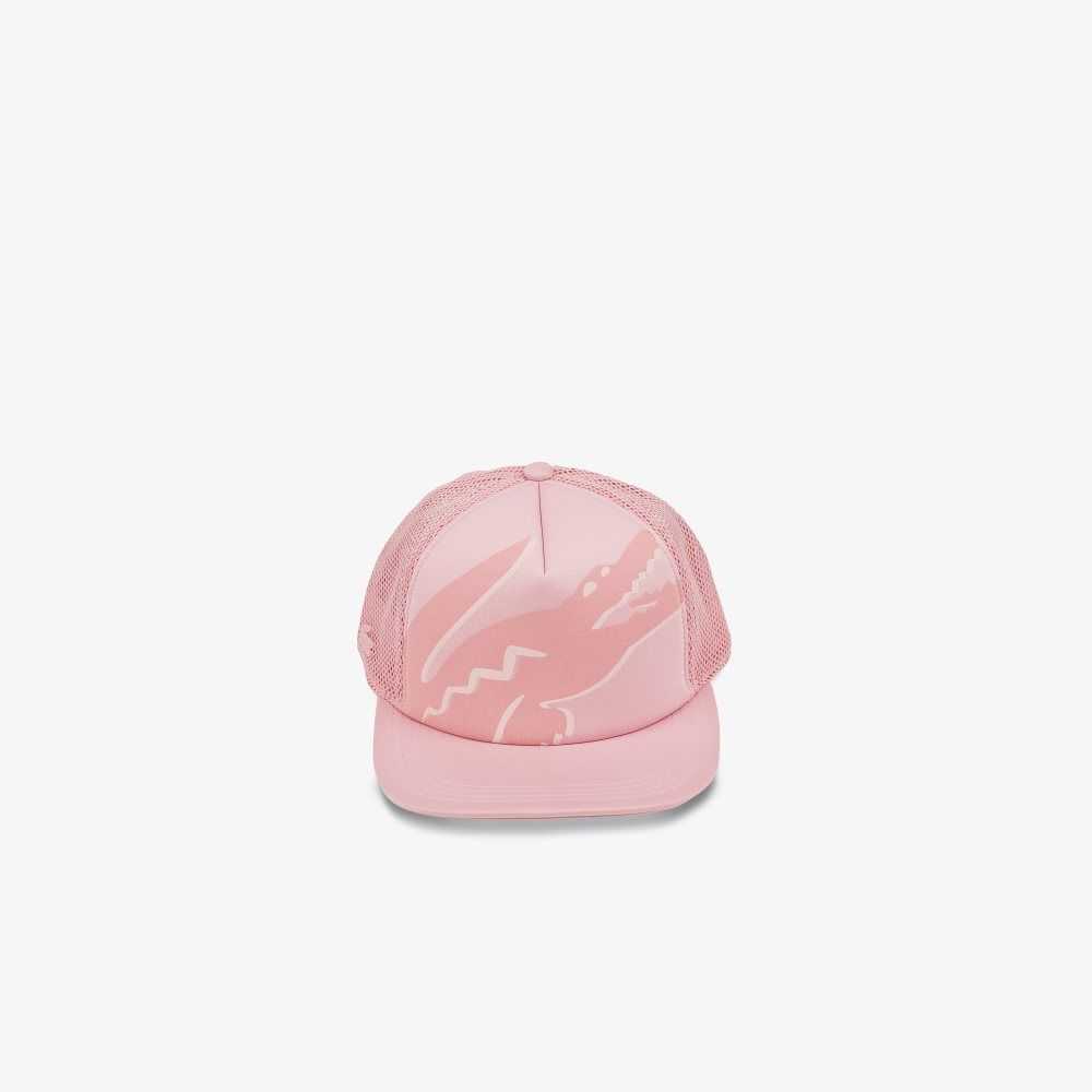 Pink Lacoste Crocodile Print Neoprene And Mesh Cap | THZPCY-159