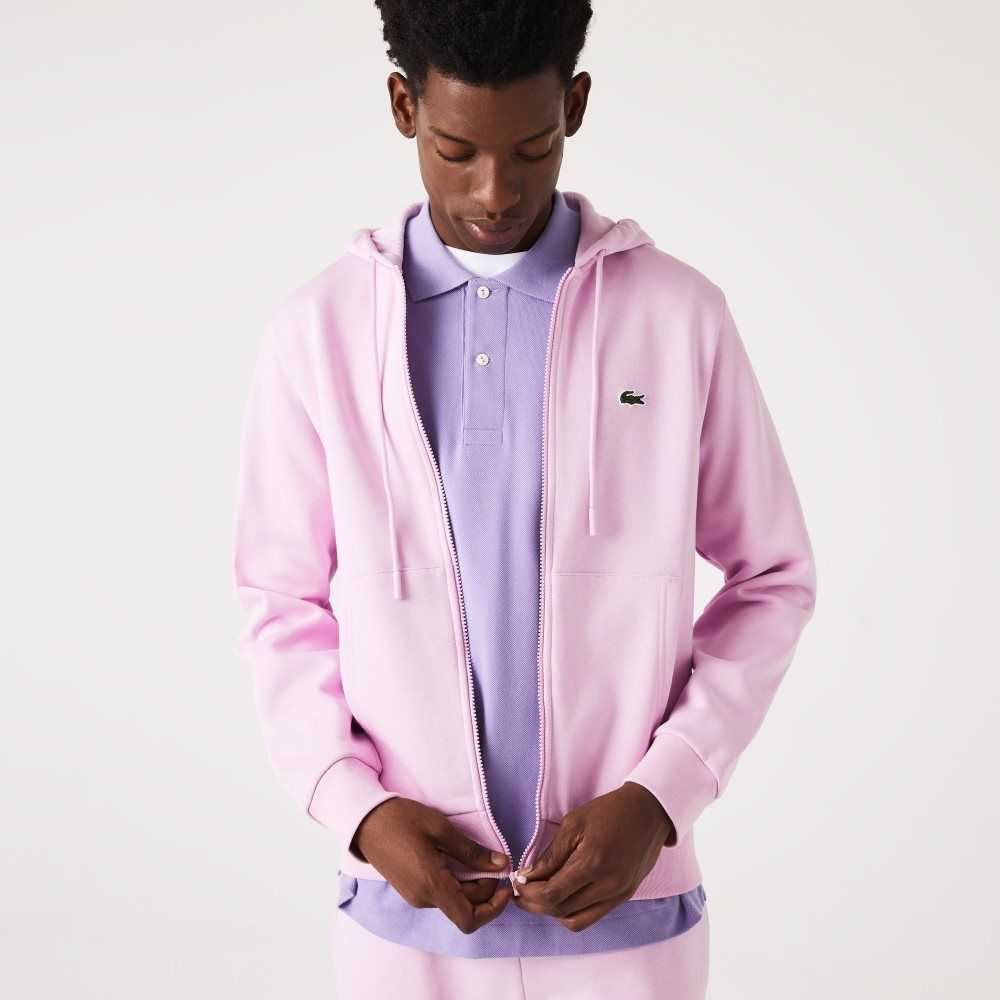 Pink Lacoste Kangaroo Pocket Fleece Zipped Sweatshirt | BPIUVE-516