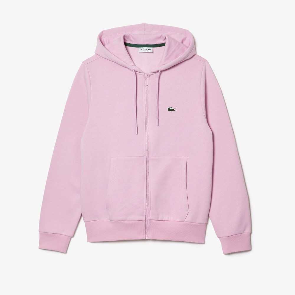 Pink Lacoste Kangaroo Pocket Fleece Zipped Sweatshirt | BPIUVE-516