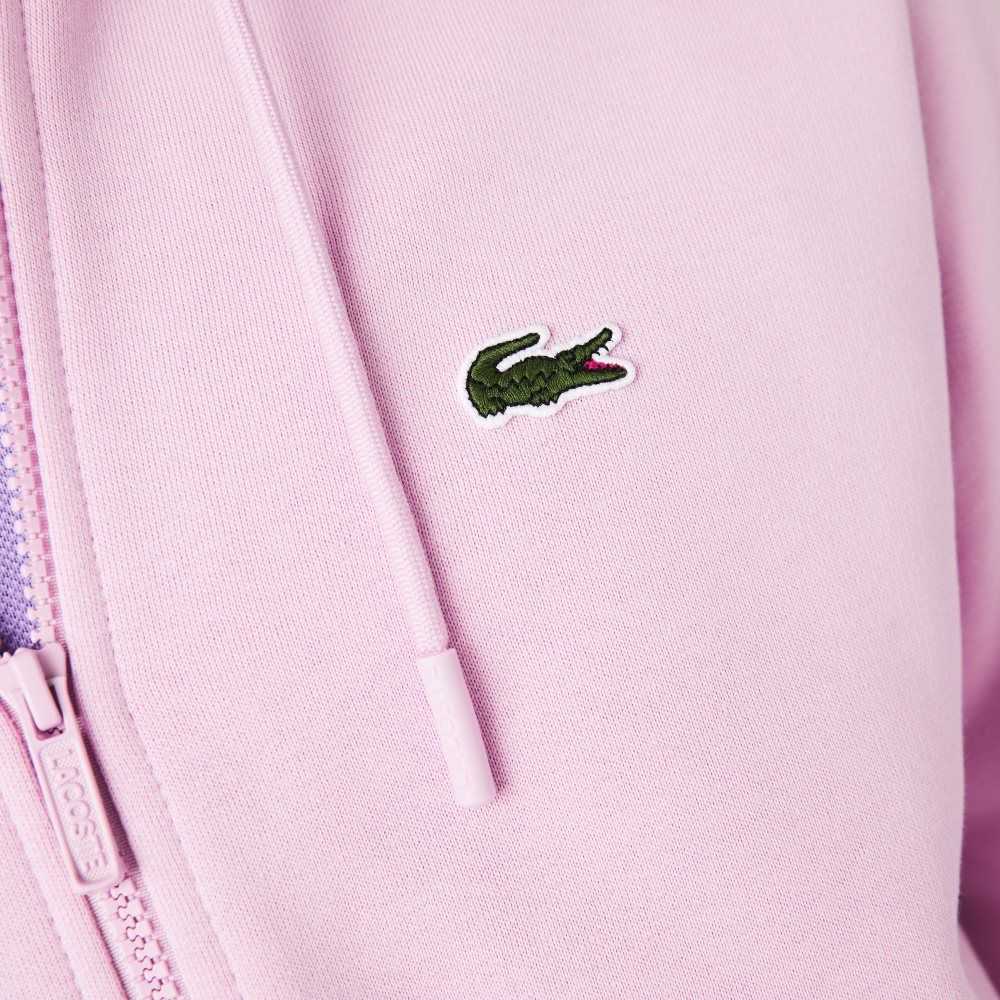 Pink Lacoste Kangaroo Pocket Fleece Zipped Sweatshirt | BPIUVE-516