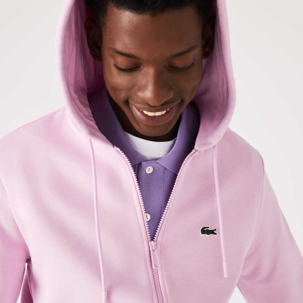 Pink Lacoste Kangaroo Pocket Fleece Zipped Sweatshirt | BPIUVE-516