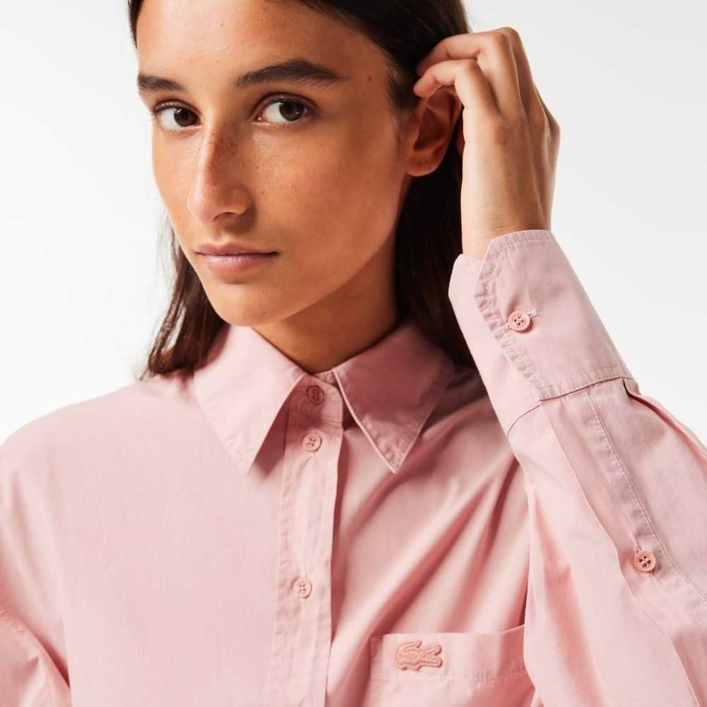 Pink Lacoste Loose Fit Cotton Poplin Shirt Dress | GWVYPI-546